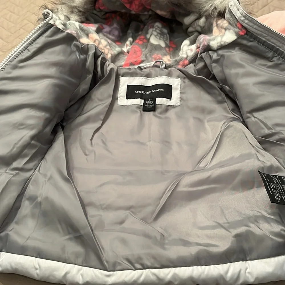 Weathertamer Toddler Girls Gray Faux Fur Trim Jacket & Fleece Beanie Set/NWT/2T